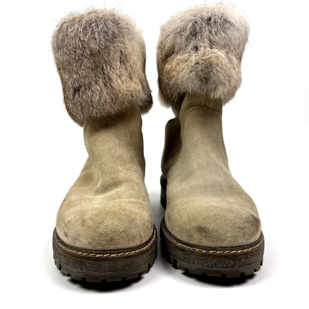 Carlo Pazolini‎ Suede & Fur Winter Boots Womens Sz 38 7.5 Beige Made in Italy